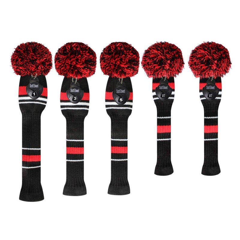 Scott Edward Red Warning Golf Headcover Set of 5, for Driver Woood(460cc), Fairway Wood*2 and Hybrid*2 - Image 2